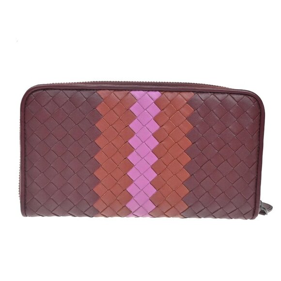 BOTTEGA VENETA Intrecciato Long Zip Around Wallet Purse Leather Red 65KB080 - Picture 4 of 15